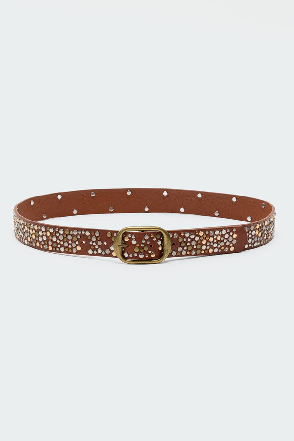 Edikted Zinia Studded Faux Leather Belt Brown