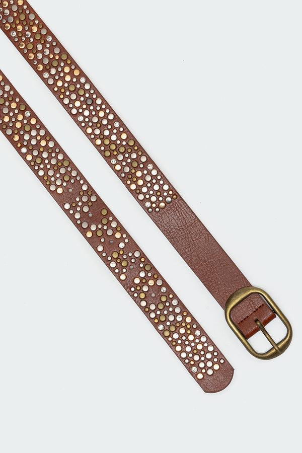 Edikted Zinia Studded Faux Leather Belt Brown