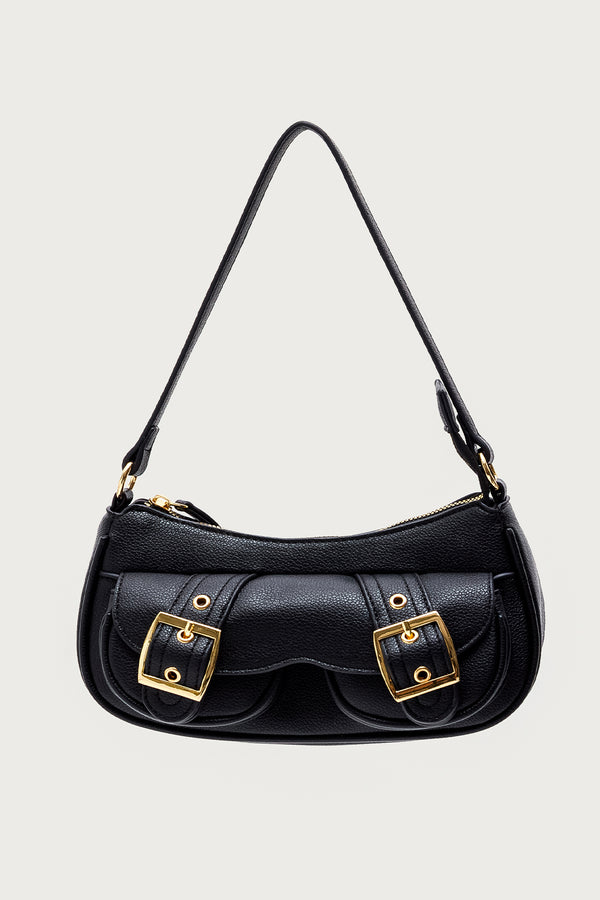 Edikted Zinnia Faux Leather Buckle Bag Black
