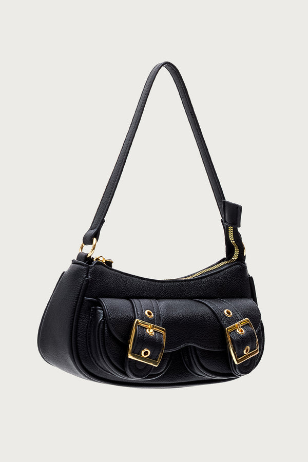 Edikted Zinnia Faux Leather Buckle Bag Black
