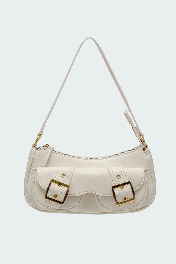 edikted Zinnia Faux Leather Buckle Bag cream