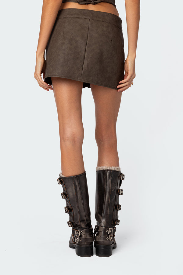 Edikted Ziva Faux Leather Mini Skirt Brown