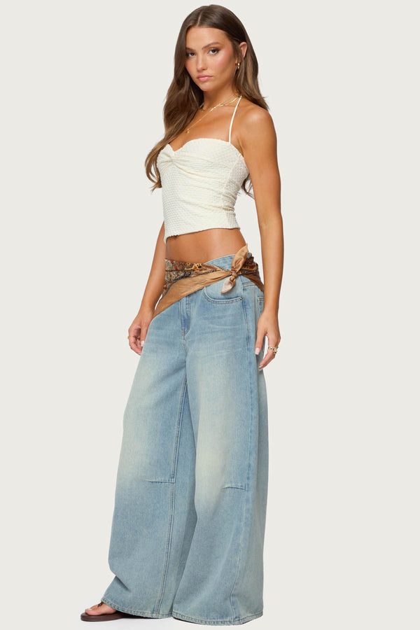 Edikted Zoee Twisted Textured Halter Top Cream