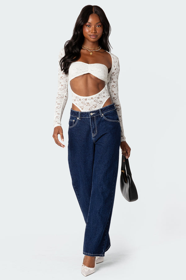 Edikted Zoey Sheer Lace Two Piece Bodysuit White