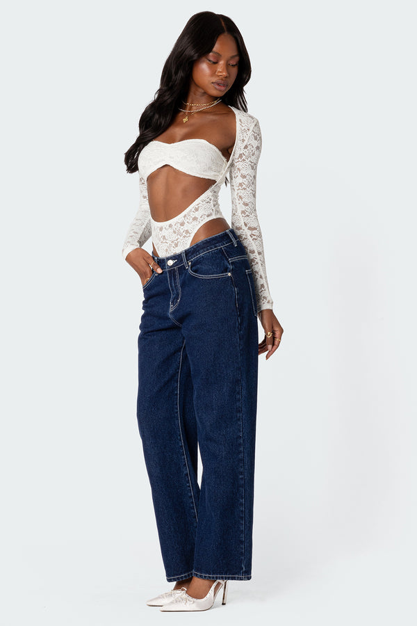 Edikted Zoey Sheer Lace Two Piece Bodysuit White