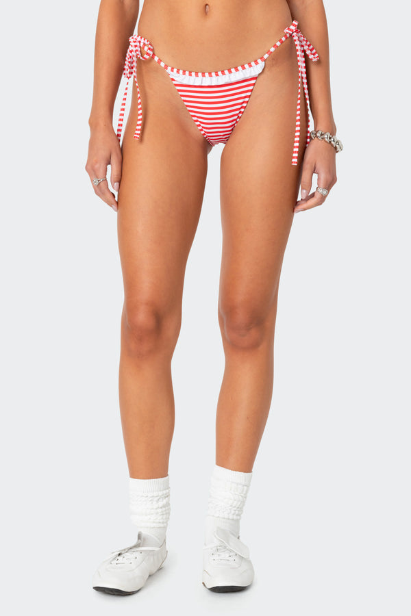 Edikted Zora Striped String Bikini Bottom Red