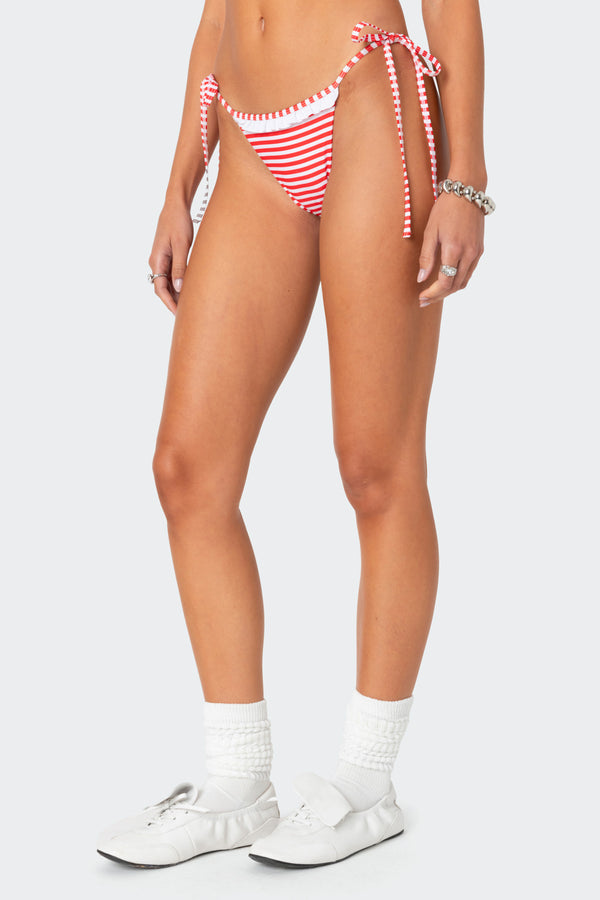 Edikted Zora Striped String Bikini Bottom Red