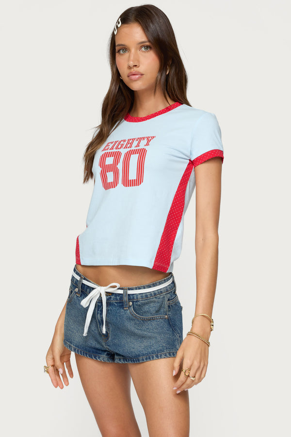 Edikted Eighty Polka Dot Contrast T Shirt Light Blue