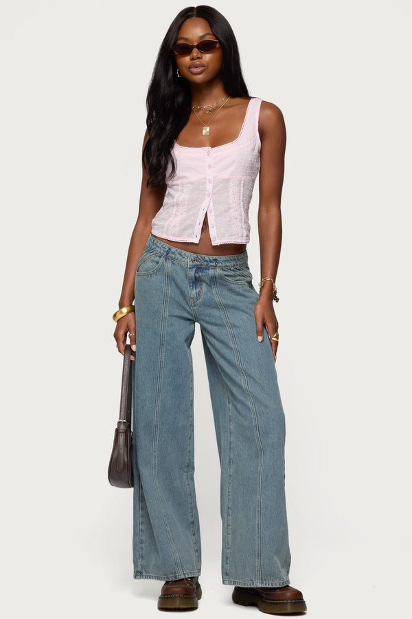 Edikted Embroidered Cotton Button Up Top Light Pink