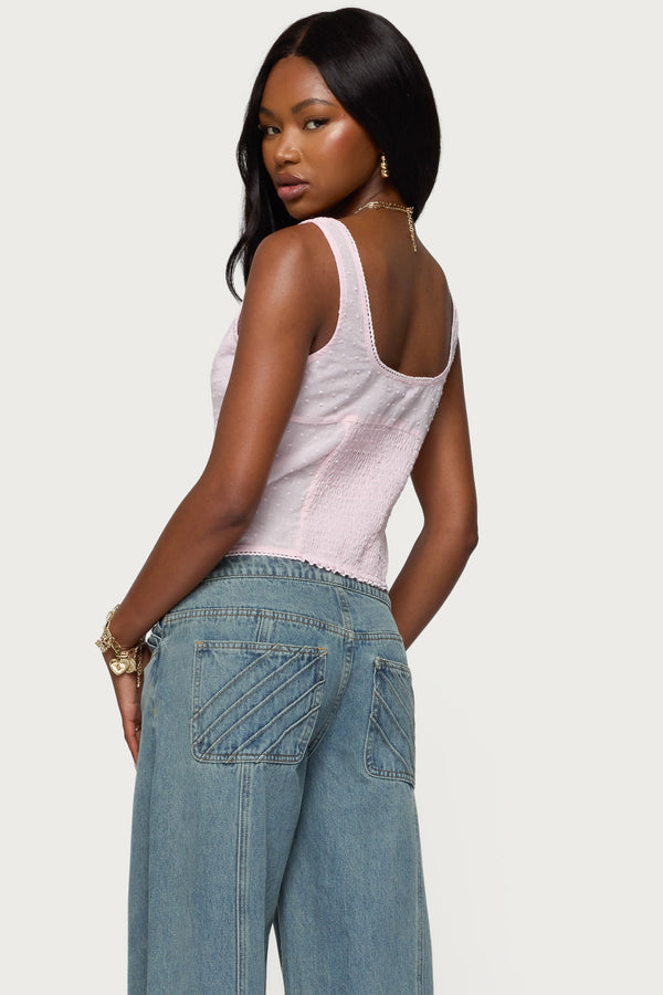 Edikted Embroidered Cotton Button Up Top Light Pink