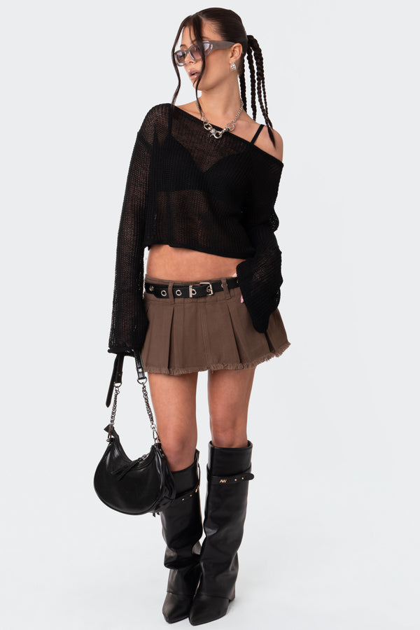 edikted Emmie Off The Shoulder Sheer Knitted Top black