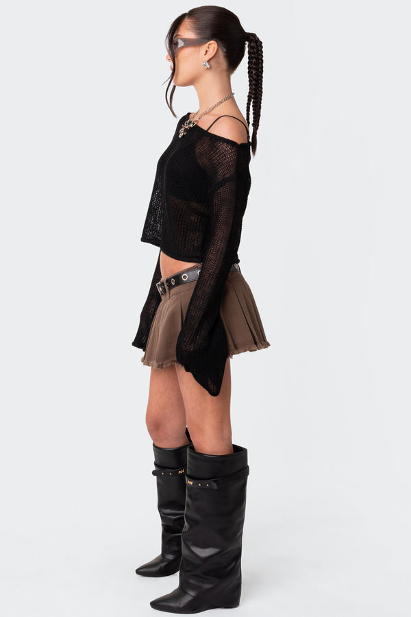 Edikted Emmie Off The Shoulder Sheer Knitted Top Black