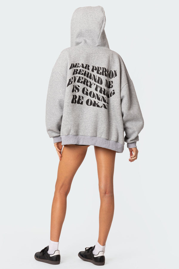edikted Everything'S Ok Zip Up Oversized Hoodie gray melange