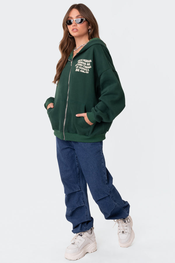 Edikted Everything'S Ok Zip Up Oversized Hoodie Green