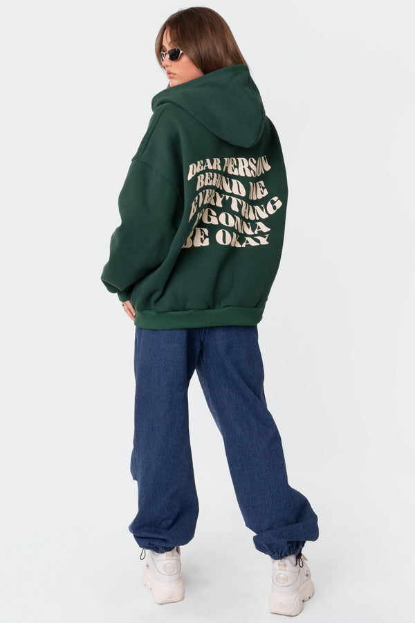 edikted Everything'S Ok Zip Up Oversized Hoodie green