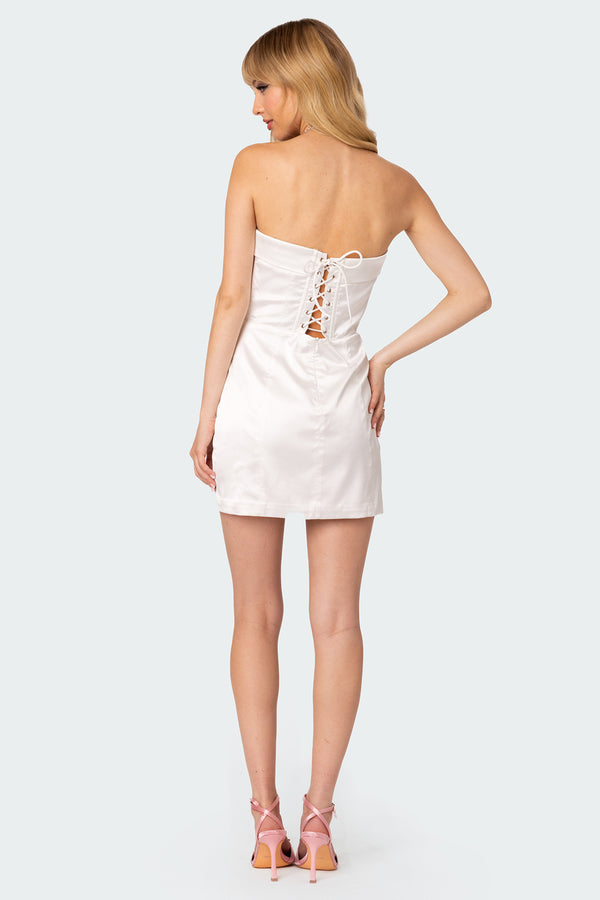 Edikted Fem Fold Over Satin Effect Mini Dress White