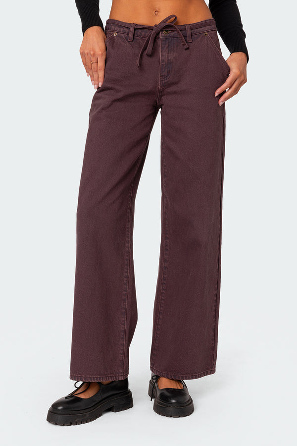 Edikted Fernanda Low Rise Straight Leg Jeans Burgundy