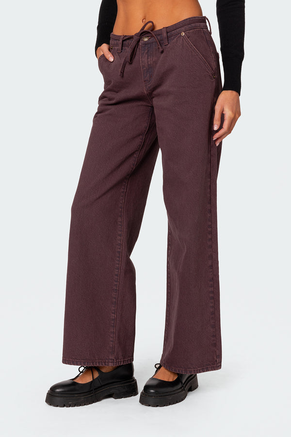 Edikted Fernanda Low Rise Straight Leg Jeans Burgundy