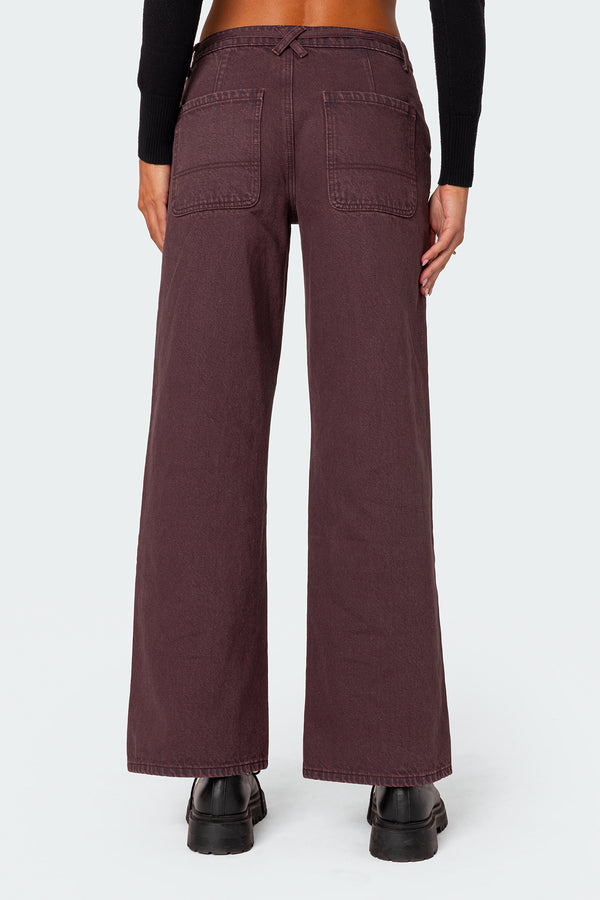 Edikted Fernanda Low Rise Straight Leg Jeans Burgundy