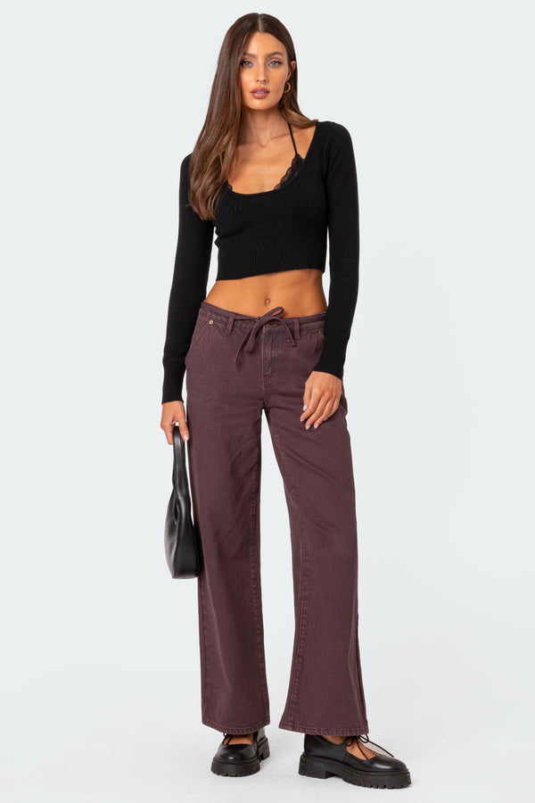 edikted Fernanda Low Rise Straight Leg Jeans burgundy