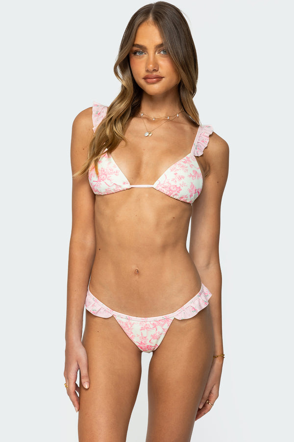 Edikted Floral Ruffle Triangle Bikini Top Light Pink