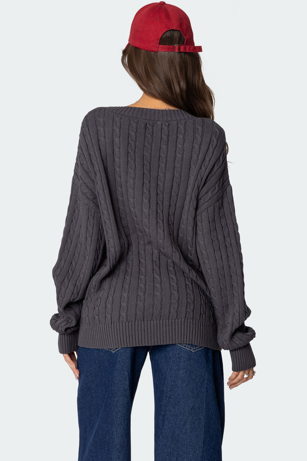 Edikted Francine Oversized V Neck Cardigan Dark Gray