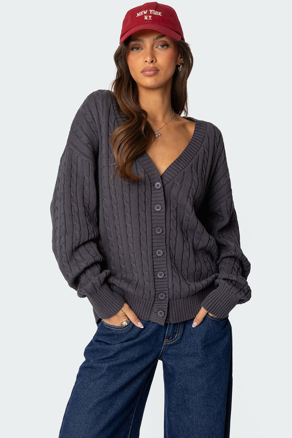 edikted Francine Oversized V Neck Cardigan dark gray