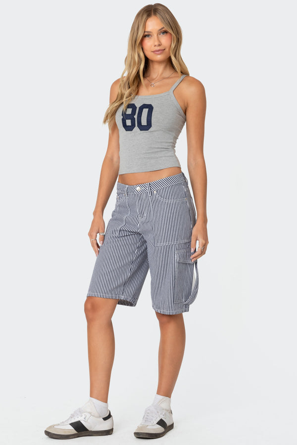 Edikted Friday Striped Low Rise Cargo Shorts Navy And White