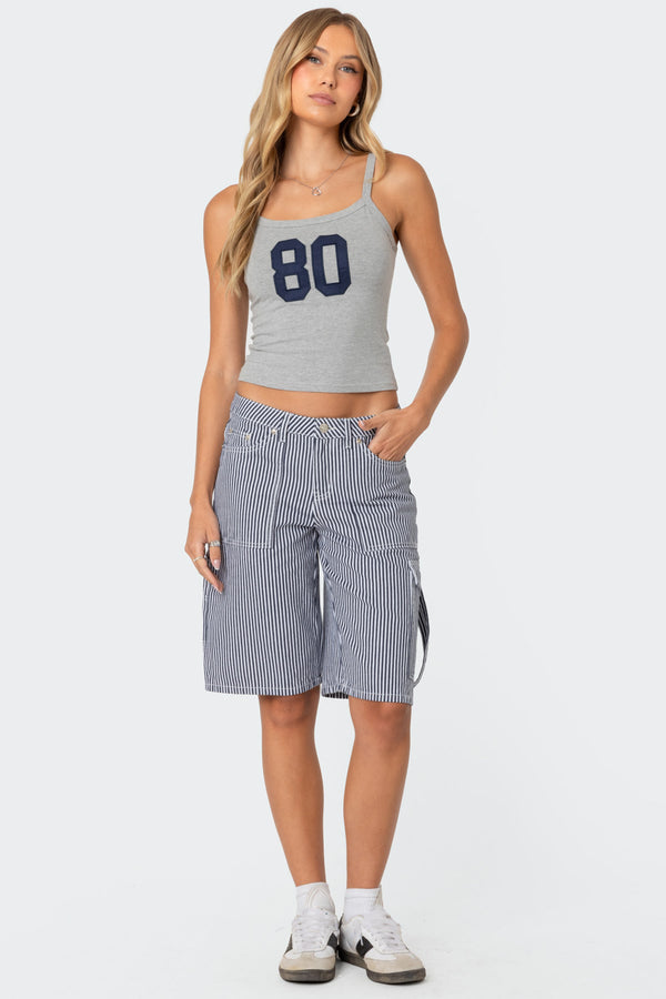 edikted Friday Striped Low Rise Cargo Shorts navy and white