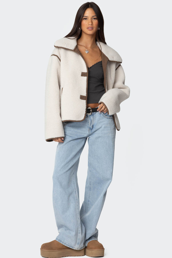Edikted Frost Oversized Faux Shearling Jacket Beige