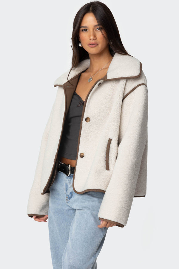 Edikted Frost Oversized Faux Shearling Jacket Beige
