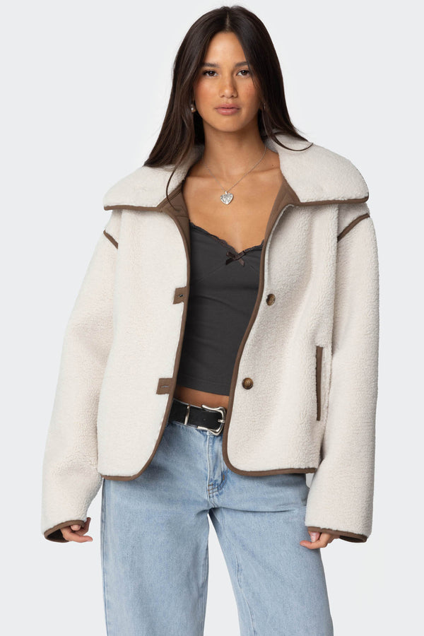 edikted Frost Oversized Faux Shearling Jacket beige