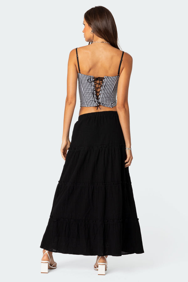 Edikted Gingham Lace Up Cupped Corset Black And White