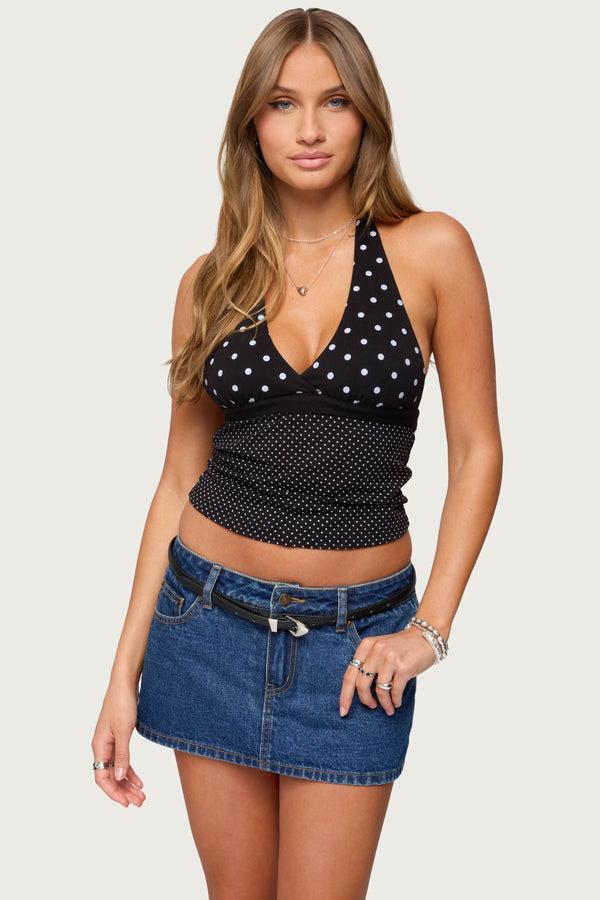 edikted Ginny Mixed Polka Dot Halter Top black and white