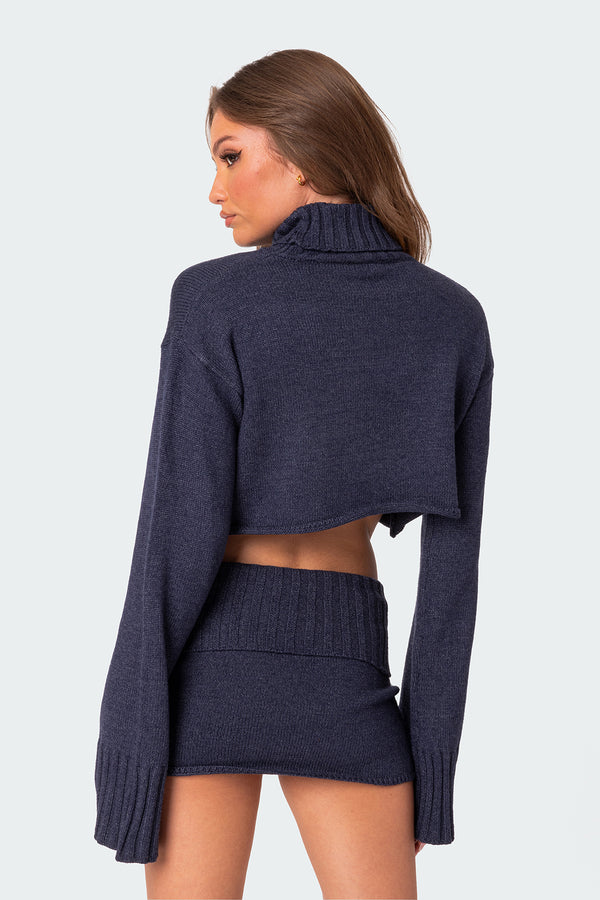 Edikted Gino Cropped Turtle Neck Sweater Blue Melange