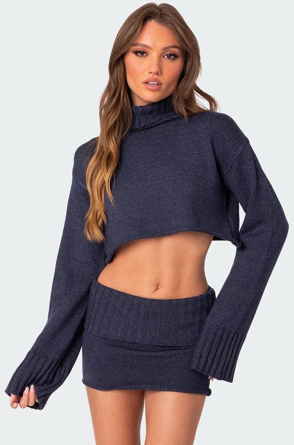 edikted Gino Cropped Turtle Neck Sweater blue melange