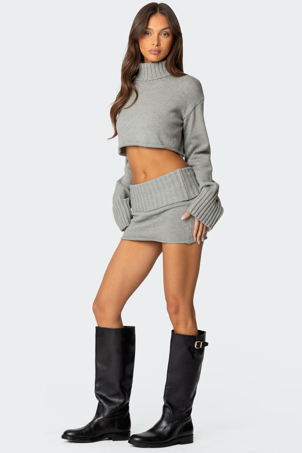 Edikted Gino Cropped Turtle Neck Sweater Gray Melange
