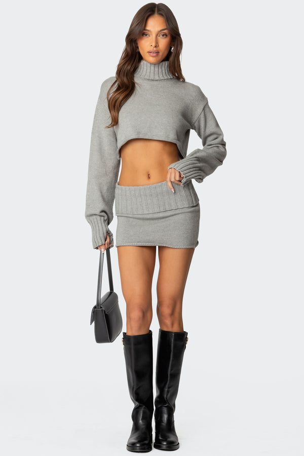 Edikted Gino Cropped Turtle Neck Sweater Gray Melange