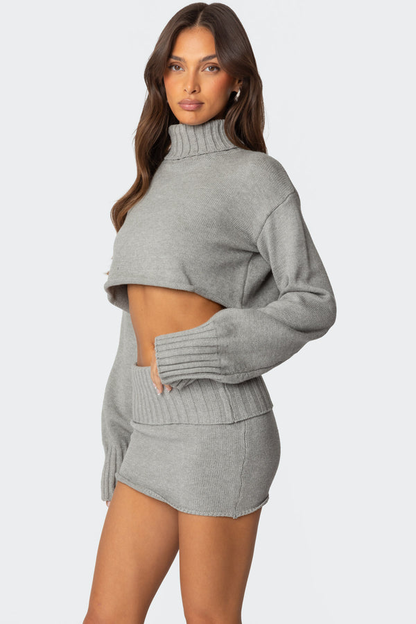 Edikted Gino Cropped Turtle Neck Sweater Gray Melange