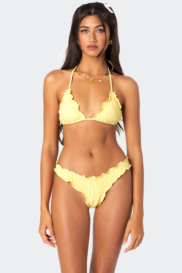 edikted Golden Ruffle Edge Triangle Bikini Top yellow
