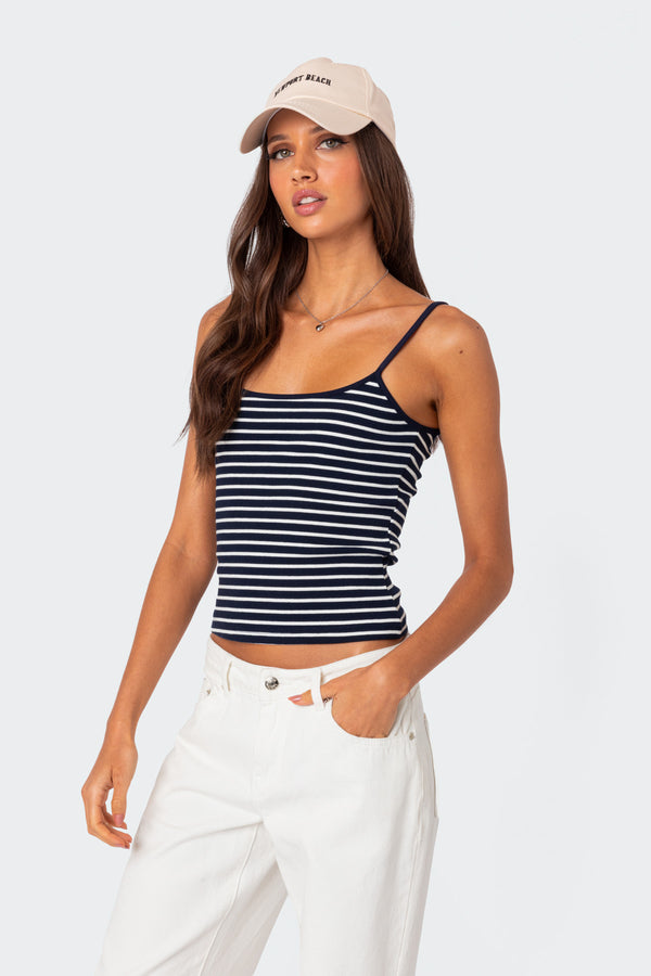 Edikted Gretta Striped Ribbed Tank Top Navy And White