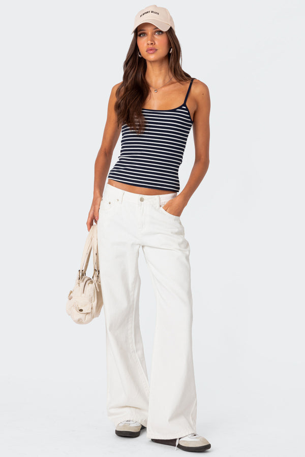 Edikted Gretta Striped Ribbed Tank Top Navy And White