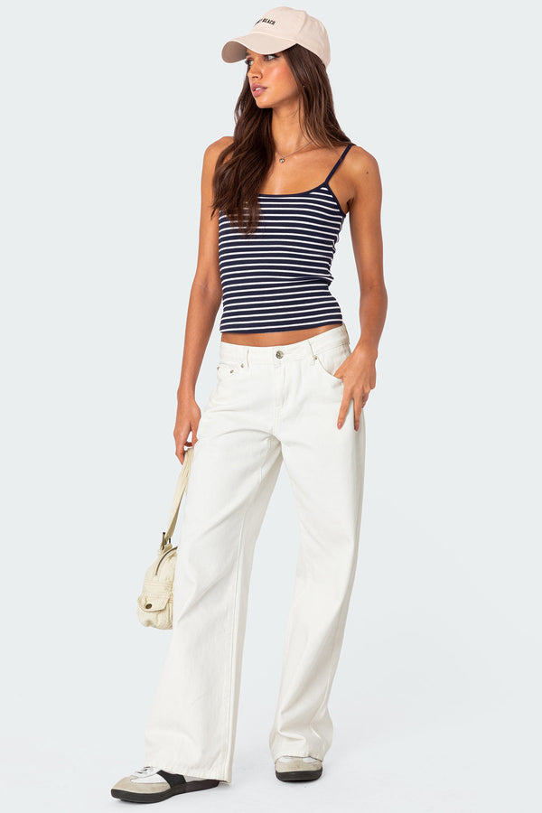 Edikted Gretta Striped Ribbed Tank Top Navy And White