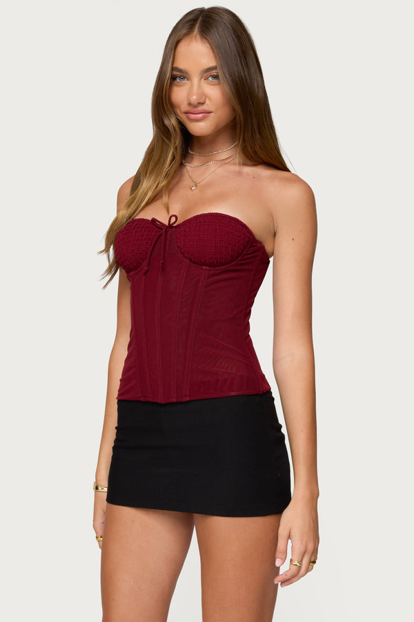 Edikted Guinivere Smocked Strapless Corset Burgundy
