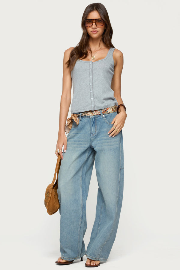 Edikted Gwenne Pointelle Button Up Tank Top Gray Melange