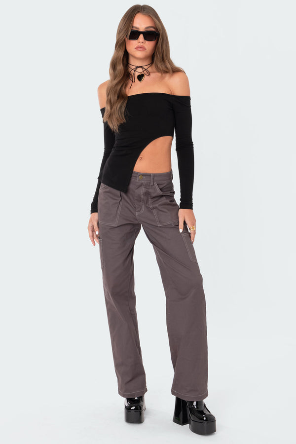 Edikted Helena Asymmetric Off The Shoulder Top Black
