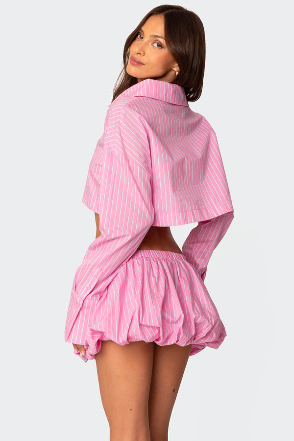Edikted Hila Pinstripe Cropped Button Up Shirt Pink