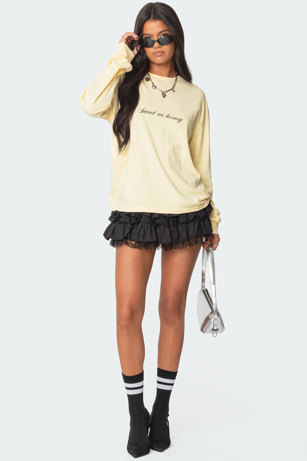 Edikted Honeybee Oversized Long Sleeve T Shirt Yellow