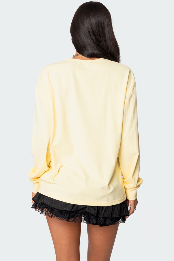 Edikted Honeybee Oversized Long Sleeve T Shirt Yellow