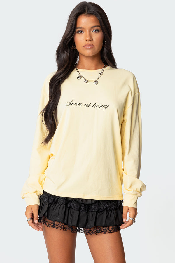 edikted Honeybee Oversized Long Sleeve T Shirt yellow